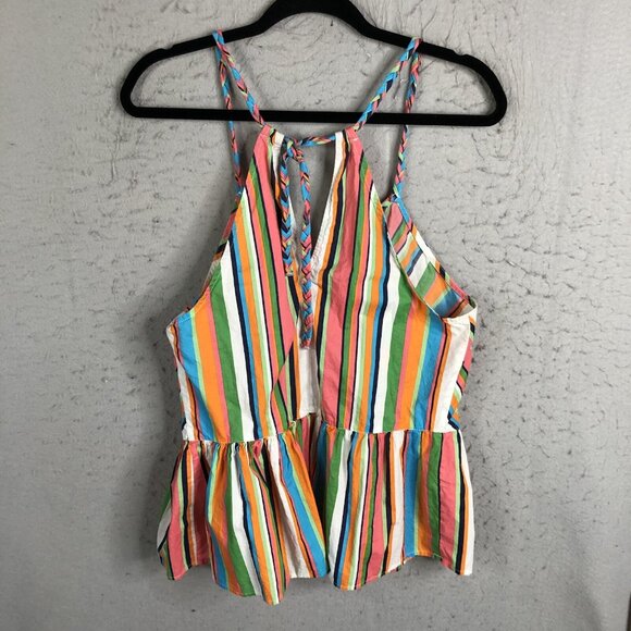 Red Camel Top Womens Large Rainbow Stripes Halter Babydoll Y2K Retro Summer - Picture 4 of 16
